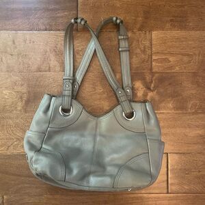 Tignanello pebbled grey leather double handle shoulder tote bag